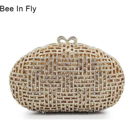 Bee In Fly Bridal Metal Clutch Bag Women Crystal Gold Evening Bag Wedding Party Handbags Purse Lady Diamond Rhinestone Clutches