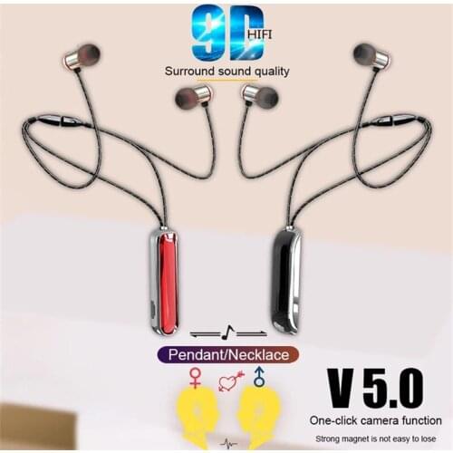 LOVEBAY Wireless Necklace bluetooth Earphone Magnetic pendant V5.0 Shared Music Headset Phone Earbuds Sports Earphone with Mic