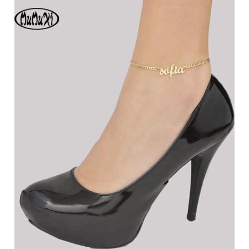 Custom Name Anklet Stainless Steel Cuban Chain Personality For Woemen Anklet Bohemian Beach Fashion Jewelry Gift For Girlfriend