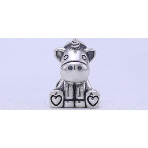NEW 925 sterling silver vintage unicorn charms beads fit original Brand bracelet woman jewelry DIY silver pendant making gift