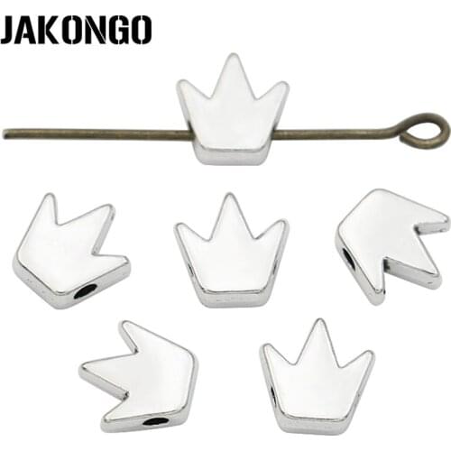 JAKONGO Crown Spacer Beads Antique Silver Plated Loose Beads for Jewelry Making Bracelet Accessories DIY Accessories 40pcs/lot