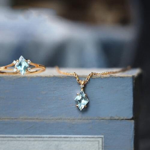 Designer original new natural topaz diamond clavicle necklace pendant Japanese temperament cold wind ladies silver jewelry