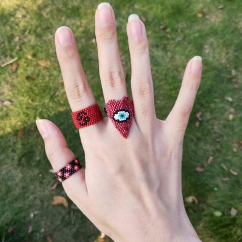 FAIRYWOO Red Gothic Heart Ring Set Flower Symbol Evil Eye Rings-For-Women Wedding Rings Gift Birthstone Ring Wholesale Lots Bulk