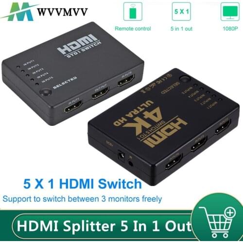 HDMI Switch 5 In 1 Out HDMI Splitter 5x1 with IR Remote Control Supports 4K 3D HD1080P HDMI Switcher For Xbox PS4 Blu-Ray Player