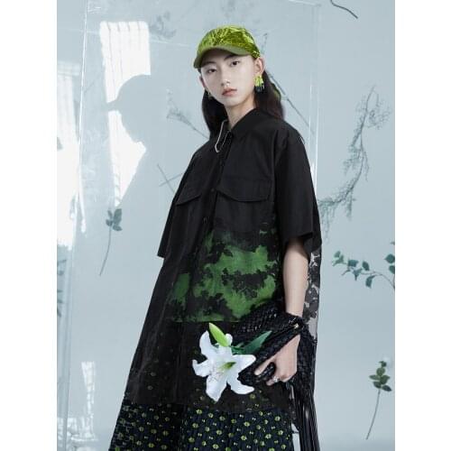 IRINACH375 Spring Summer 2021 Original Design New Arrivals See Through Lace Patchwork Oversized Shirt Women
