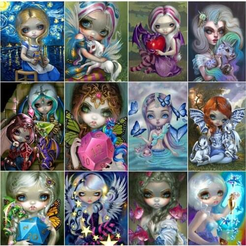 FIYO 5D DIY Diamond Painting Spirit Rhinestone Embroidery Cross Stitch Mosaic Cartoon Cute Girl Embroideryfor Home Decor Gifts