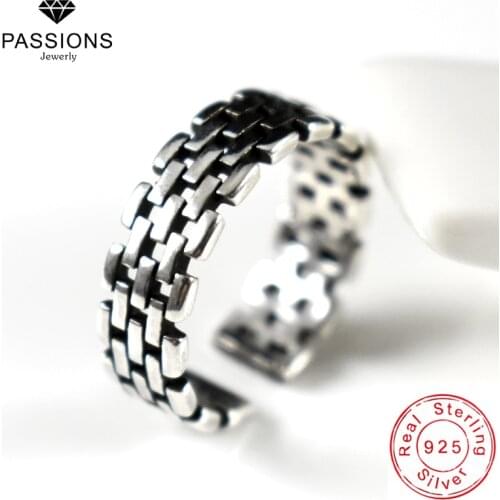 New Vintage Women Grid Openings Rings Old Roman Checkered Fashion Ring Antique 925 Sterling Silver Adjustable Ring Jewelry Gift
