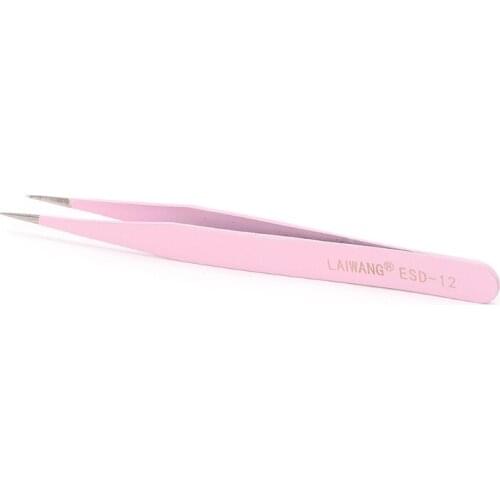 2PC Pink Steel Straight + Bend Tweezer Nippers For Eyelash Extensions Nail Art