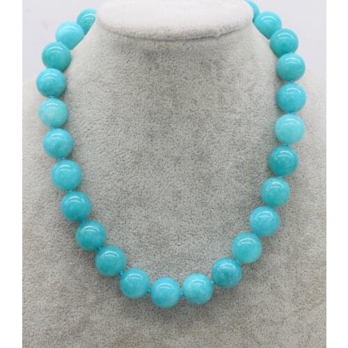 Amazonite color jade round necklace 14mm green 18inch wholesale beads nature FPPJ woman 2018