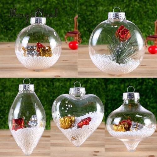 MagiDeal Clear Christmas Snow Ball Refillable Xmas Bauble Hanging Tree Ornament Gift Present Box Home Decorations