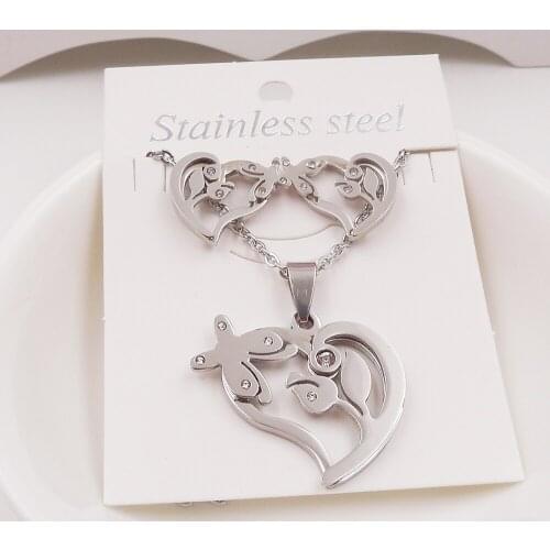 Cute Women Jewelry Stainless Steel Party gift,Butterfly Flower Heart E arrings Pendant Necklace set , mother' gift EV-G135