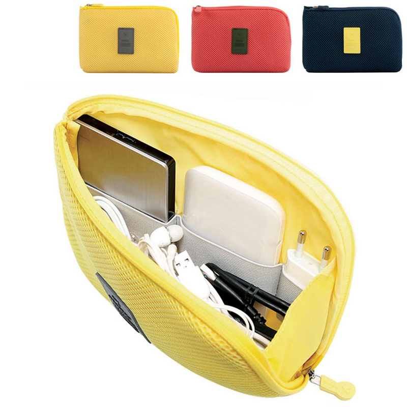 Fashion Travel Zipper Cosmetic Bag Women Casual USB Data Cable Headset Earphone Solid Color Large Capacity Organizer Storage Bag