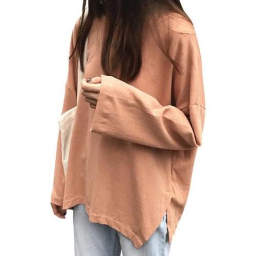 Fashion Autumn Solid Color Long-sleeved T-shirt Student Korean Loose Top Bottoming Shirt Women