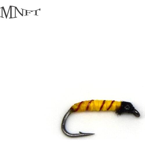MNFT 10Pcs Fly Fishing Trout Nymph Lures Buzzers Purple Copper Wire Weighted Yellow Miracle Midge Tying Caddis Worm Tactical