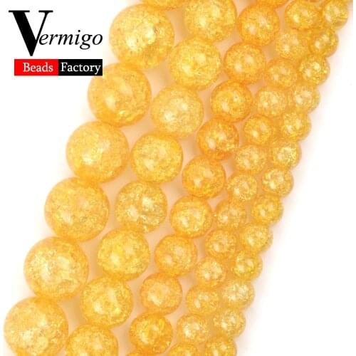 Natural Stones Gold Yellow Snow Cracked Crystal Beads 6 8 10 12mm Round Spacer Beads For Jewelry Making Fit For Bracelets 15