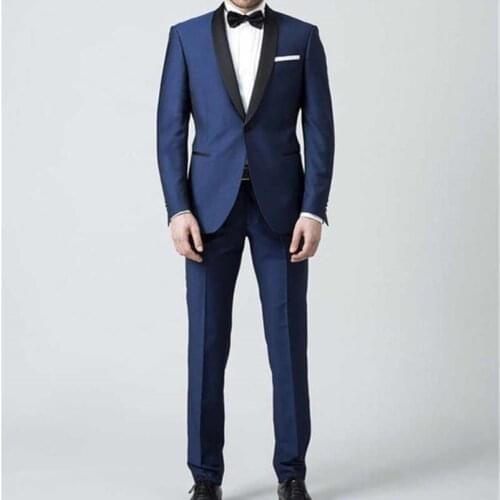 New Fashion Handsome Classic Formal Men Dark Blue Suit Slim Wedding Dinner Groom Wear Men Business Male Clothing Jacket + Pants