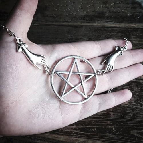 New Hand Pentagram Pagan Necklace Inspired Long Big Pendant Gothic Punk Jewelry Women Classical Charm Gift Men Minimalism 2021