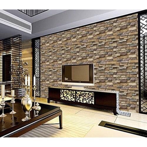 Stone Brick Wallpaper, 3D Effect PVC Peel and Stick Wallpaper for Living Room/ Restaurant/ Studio Decor -39.37 x 17.72 inch