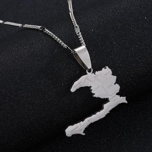 Stainless Steel The Republic of Haiti Map Pendant Necklace Trendy Port-AU-Prince Map Chain Jewelry