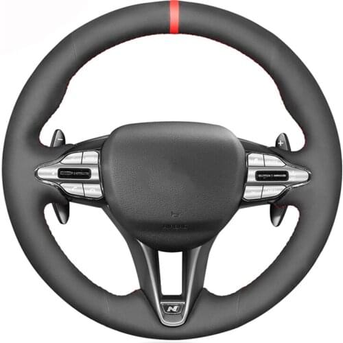 Hand-stitched Black Suede No-slip Car Steering Wheel Cover For Hyundai i30 N 2018 2019 2020 Veloster N 2019 2020 2021