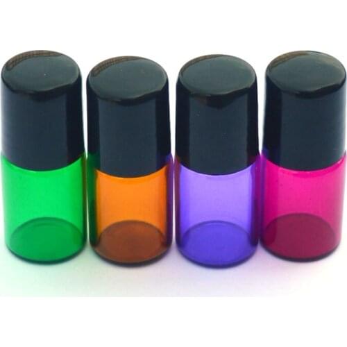 1000pcs Empty Perfume Sample 2ml Bottle Fashion Colorful Roller On Essential Oil 2ml Glass Bottle With Black Plastic Cap