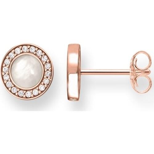 Rose Gold Color White CZ Round Mother-of-Pearl Stud Earrings 2018 New Thomas Style Ear Stud Earing Jewelry Gift For Women