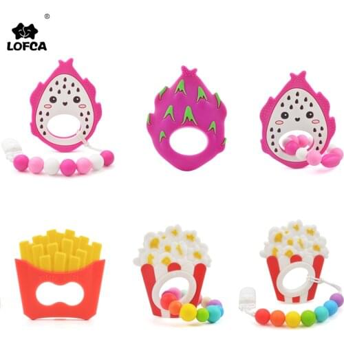 LOFCA Popcorn Baby Teething Toys Silicone Teethers BPA Free Dragon Fruit Pendant Food Grade Chew Silicone Beads Bracelet