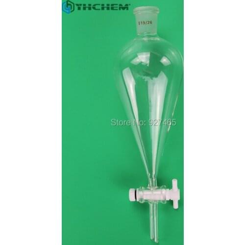 Glass Pyriform Separatory Funnel, 50-2000ml, PTFE Stopcock, Pear Shape, with standard ground joint 19/26 or 29/32