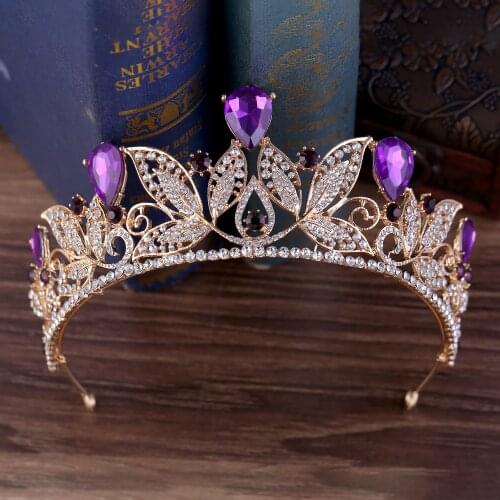 Bridal Crowns And Tiaras Luxury Crystal Leaf Shape Queen Baroques Golden Crown Wedding Hair Accessories Bride Hairbands