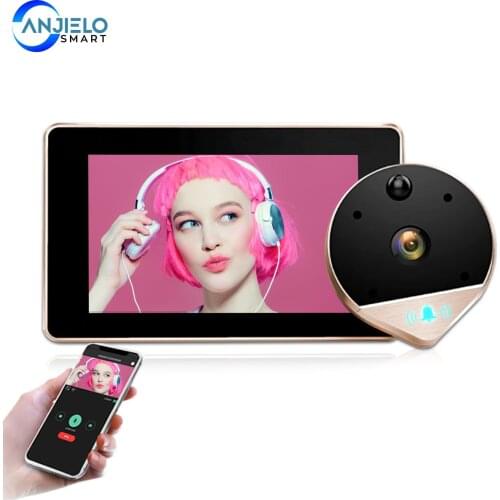 1080P HD WIFI Video Peephole Doorbell with 4.3" Screen 170 Wide Viewing Angle Doorbell Viewer Motion Detection for Home Security