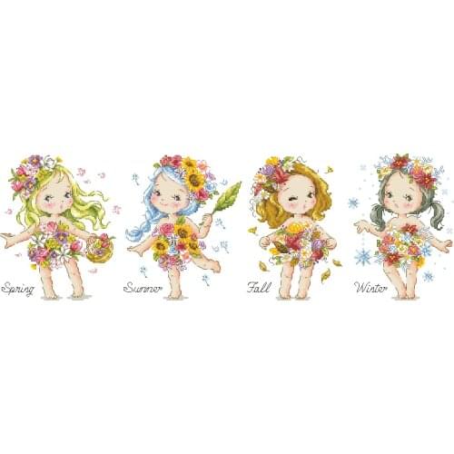 High Quality Lovely Counted Cross Stitch Kit Garden Elf Four Season Girl Fairy Spring Summer Autumn Winter SO
