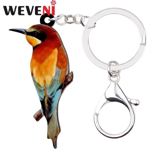 WEVENI Acrylic European Bee-eater Bird Key Chains Keychains Ring Fashion Animal Jewelry For Women Girls Bag Car Charms Wholesale