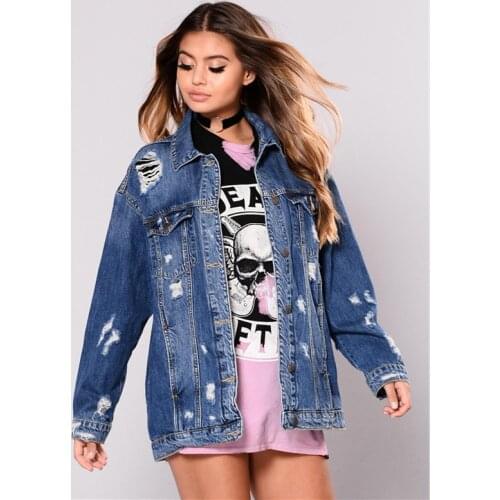 Women Hole Basic Coat Denim Jacket Winter Denim Jacket ladies Jeans Jacket Autumn Denim Coat loose casual Outwear long jacket