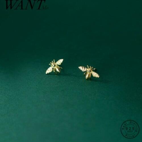 WANTME 925 Sterling Silver Cute Bee Small Stud Earrings for Women Personality Fashion Korean Insect Fine Jewelry Accessories