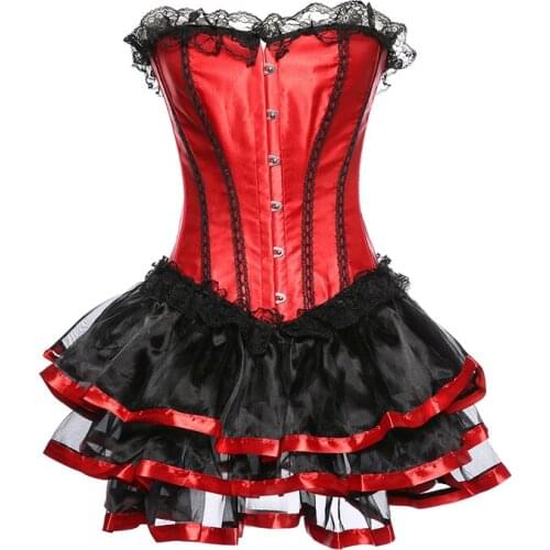 Women Corset Burlesque Dancer Sexy Dress Underbust Bustier Lingerie Corset Top Mini Fancy Skirt Red Korset Plus Size S-6XL