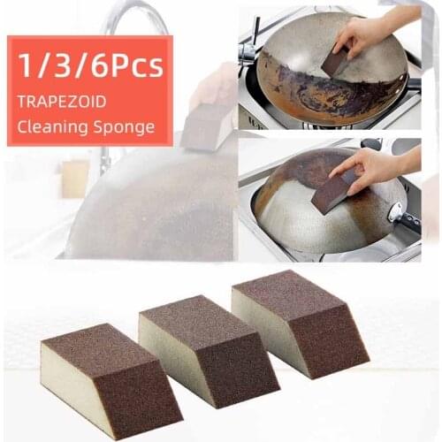 1/3/6Pcs Trapezoid Emery Sponge,Kitchen Dishwashing Sponge,Magic Sponge Eraser Rust Remover Brush For Kitchen Accessories