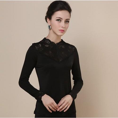 2017 Pure Silk Basic Shirt Lace Elegant Plus Size Sweater Top M/L/XL FREE SHIPPING