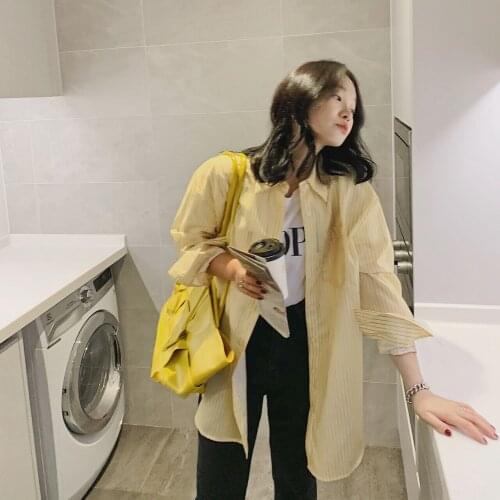 2021 Women Yellow Plaid Striped Blouses Shirts Tops Za Woman Clothing Tunics Vintage Dress Long Sleeve Korean Style Cardigan Y2