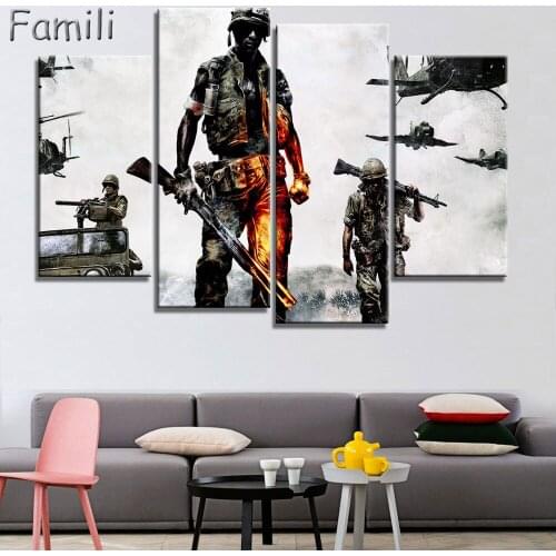 4Pieces/set Modern Canvas Art new Print Abstract Soldiers Sunset Decorations for Home Decorative Painting for Living Room