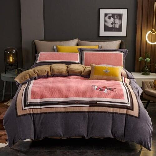 4Pcs Thickened warm milk down digital printing Bedding set Queen size soft bedclothes Bed sheet set Duvet cover Pillowcases