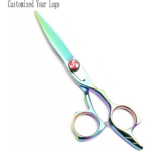 5.5" 440C Engraving Logo Colorful Cutting Scissors Thinning Shears Professional Hairdressers Scissors Salon Hair Scissors C9017