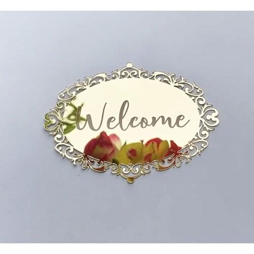 Acrylic Mirror 3D Welcome Sign Mirror Laser Hollow Effect Wall Sticker Home Art Decor Oval Indicator For Guest