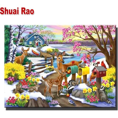 5d diy diamond painting"Birds Home"mosaic cross stitch 3d embroidery diamond Full round square Drill Farmhouse Snow deer Animal