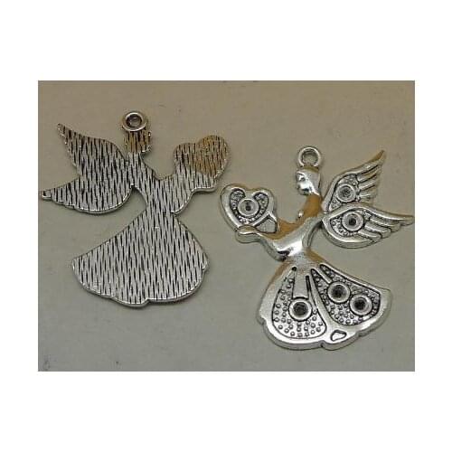 ALY 25pcs/lot Antique Silver Angel Heart Charms 35x29mm Angle Wings Fairy Tale DIY Craft Supplies