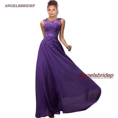 ANGELSBRIDEP Sheer Neck Long Evening Party Gowns Vestidos de festa Pearl Applique Floor-Length Abendkleider Formal Prom Gowns
