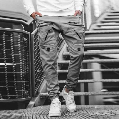 Men Multi-Pocket Joggers Cargo Sweatpants Ankle Tied Sportswear Pants Trousers Harajuku Sweatpant Hip Hop Casual Male Trousers