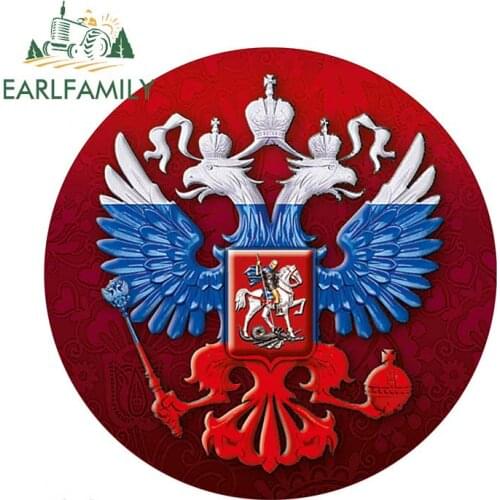 EARLFAMILY 13cm x 13cm Coat of Arms of Russia Car Stickers Decals Russian Federation Double-headed Eagle Emblem Car Styling