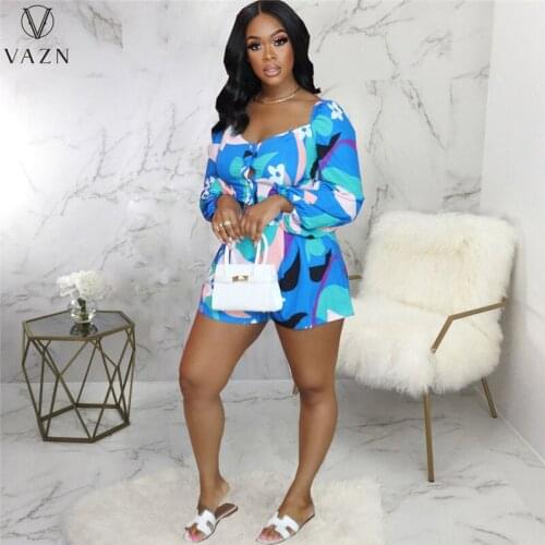 VAZN 2021 Top Quality Young Office Lady Elegant Full Sleeve Top Short Pant Sexy Young High Waist Slim Women 2 Piece Set