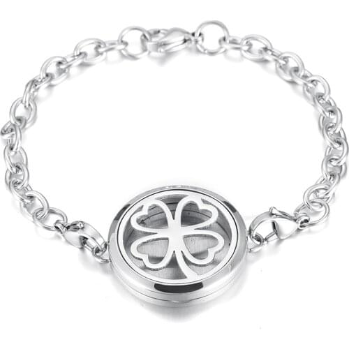 IJL3060 Stainless Steel Four-Leaf Clover Aromatherapy Bracelet Essential Oils Diffuser Perfume Free12 Pads Keepsake Bracelet