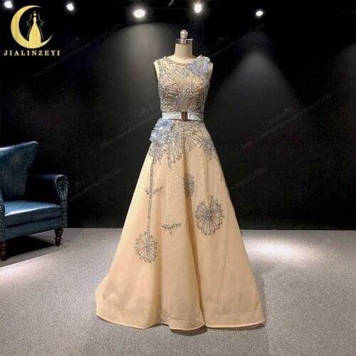JIALINZEYI Real Sample Champagne with Grey Bedas High Qulity Floor Length Fromal dress Party Mother Dress Evening Dresses